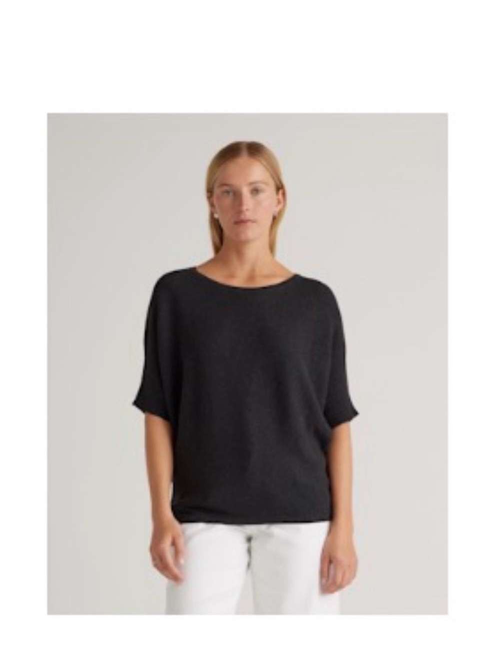 Quince Lightweight Cotton Cashmere Link-Stitch Dolman Sweater Heather Charcoal L
